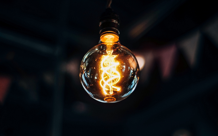 lampadina, sfondo Nero, Edison lampadina, luce di concetti, idee, concetti, elettricit&#224;