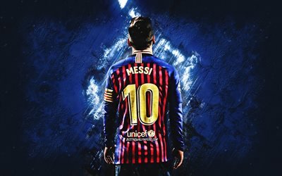 Lionel Messi, FC Barcelona, portrait, blue creative background, world football stars, argentinian soccer player, striker, Messi Barcelona