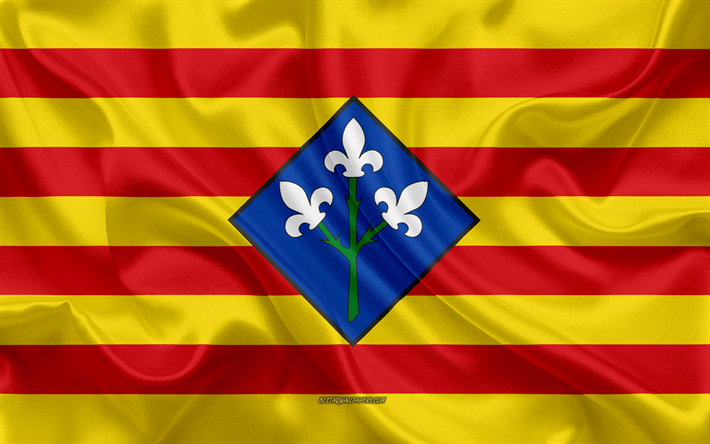 Lleida Bandiera, 4k, texture di seta, seta bandiera, spagnolo provincia di Lleida, Spagna, Europa, Bandiera di Lleida, bandiere delle province spagnole