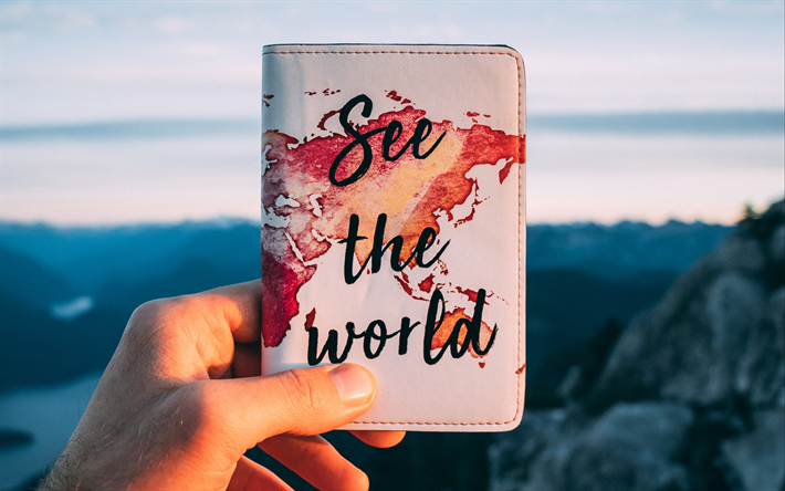 See the World, motivation, inspiration, writing on a notepad, grung world map, tourism concepts