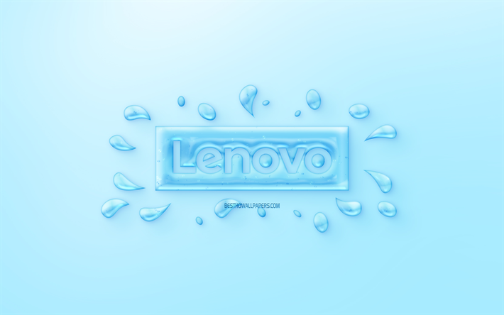 lenovo-logo, wasser -, logo-emblem, blauer hintergrund, lenovo-logo aus wasser, kreative kunst, wasser, konzepte, lenovo