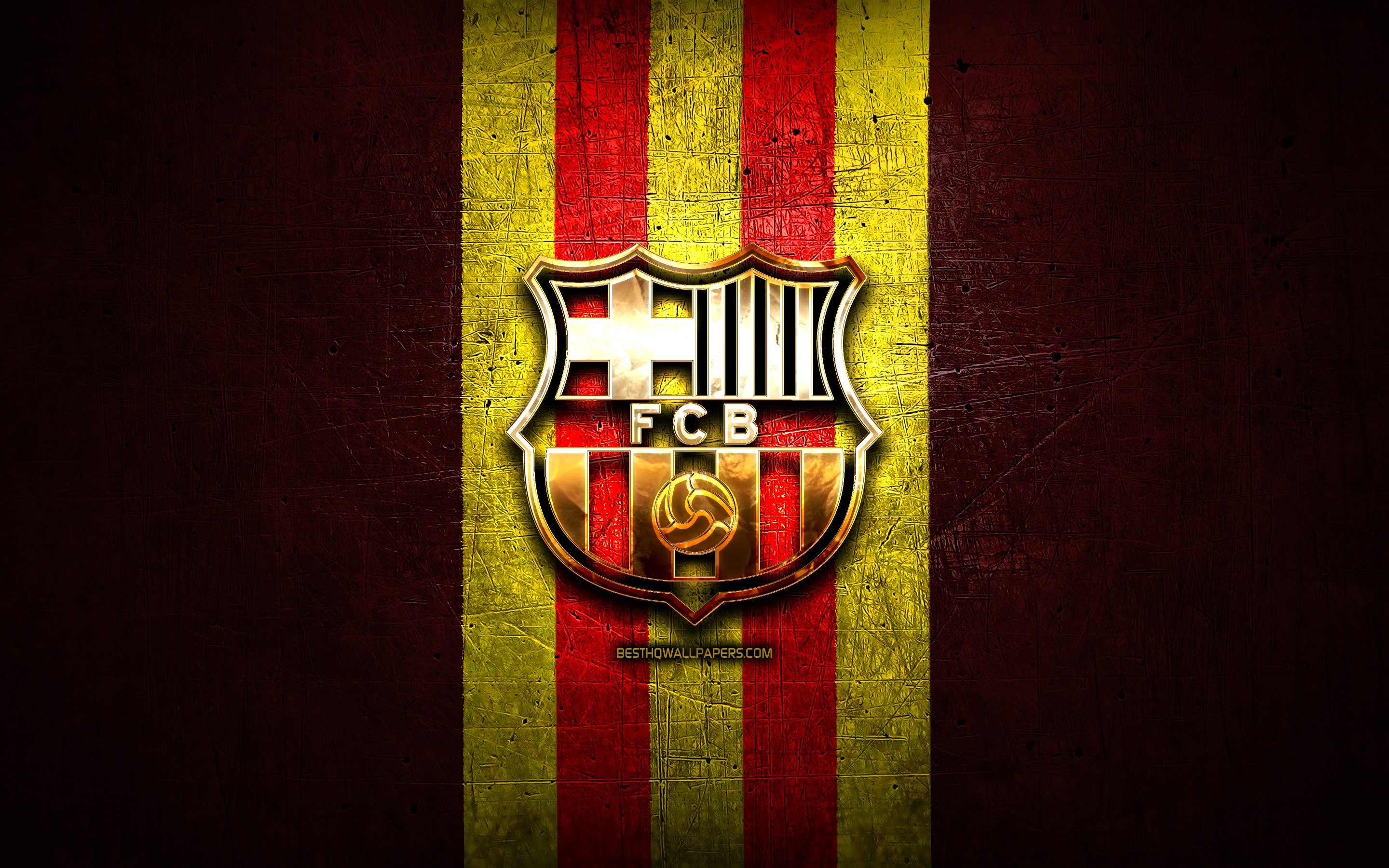 Download wallpapers FC Barcelona, golden logo, flag of ...