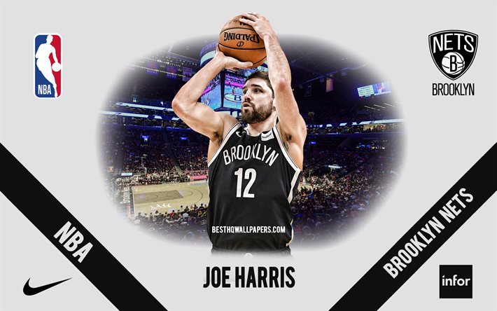 Joe Harris, Brooklyn Nets, Joueur de basket-ball am&#233;ricain, NBA, portrait, Etats-Unis, basket-ball, Barclays Center, Brooklyn Nets logo