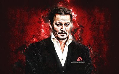 Johnny Depp, american actor, portrait, red stone background, popular actors