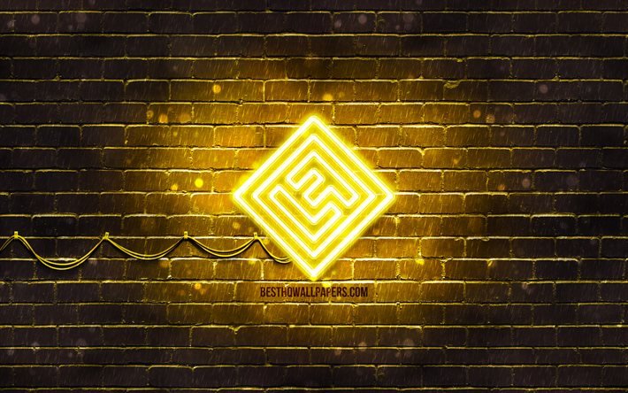 Logotipo amarelo Lost Frequencyes, 4k, superstars, DJs belgas, parede de tijolos amarelos, logotipo Lost Frequencyes, Felix De Laet, Lost Frequencyes, estrelas da m&#250;sica, logotipo neon Lost Frequencyes