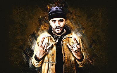 joyner lucas, amerikanischer rapper, portr&#228;t, gelber stein hintergrund, gary maurice lucas