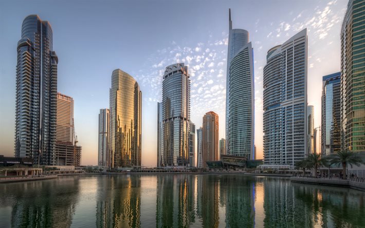 Jumeirah Lakes Towers, Dubai, UAE, skyscrapers, complex, modern buildings, business centers, United Arab Emirates