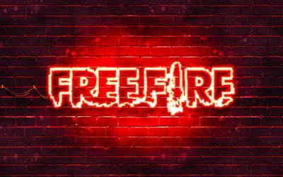 Logotipo vermelho Garena Free Fire, 4k, parede de tijolos vermelhos, logotipo Free Fire, jogos 2020, Free Fire, logotipo Garena Free Fire, Free Fire Battlegrounds, Garena Free Fire