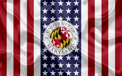 University of Maryland Emblem, American Flag, University of Maryland logo, College Park, Maryland, USA, University of Maryland College Park