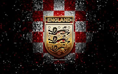 &#201;quipe de football anglaise, logo de paillettes, UEFA, Europe, fond quadrill&#233; blanc rouge, art de la mosa&#239;que, football, &#233;quipe nationale de football d&#39;Angleterre, logo de l&#39;EFA, Angleterre