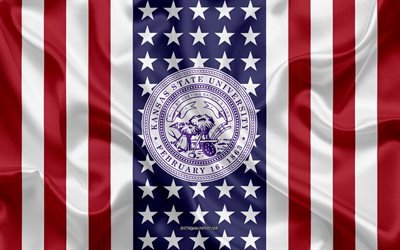 emblem der kansas state university, amerikanische flagge, logo der kansas state university, manhattan, kansas, usa, kansas state university