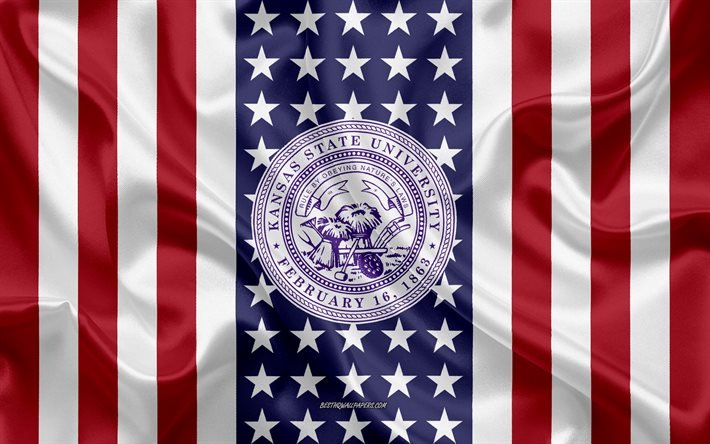 Embl&#232;me de l&#39;Universit&#233; d&#39;&#201;tat du Kansas, drapeau am&#233;ricain, logo de l&#39;Universit&#233; d&#39;&#201;tat du Kansas, Manhattan, Kansas, &#201;tats-Unis, Universit&#233; d&#39;&#201;tat du Kansas