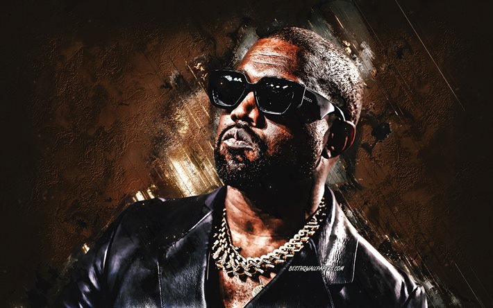 Kanye West, american rapper, portrait, yellow stone background