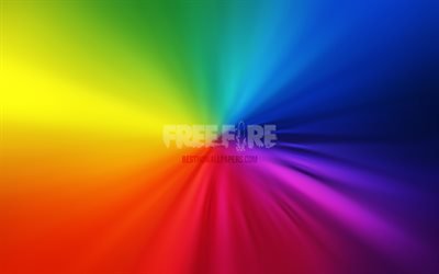 Logotipo do Garena Free Fire, 4k, v&#243;rtice, jogos de 2020, planos de fundo do arco-&#237;ris, logotipo do Free Fire, criativo, trabalho art&#237;stico, Garena Free Fire