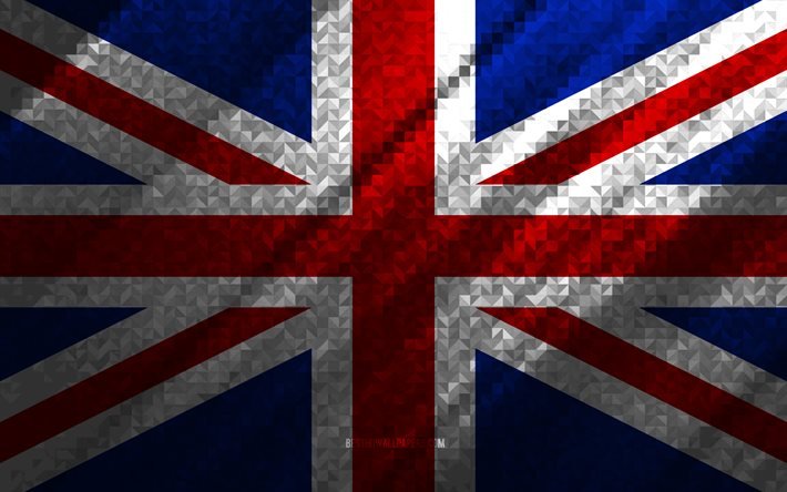 Bandeira do Reino Unido, abstra&#231;&#227;o multicolorida, bandeira do mosaico do Reino Unido, Europa, Reino Unido, arte do mosaico, bandeira do Reino Unido