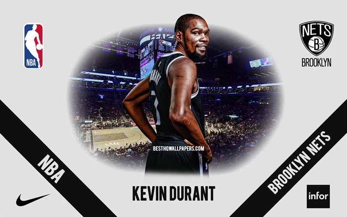 Kevin Durant, Brooklyn Nets, amerikkalainen koripallopelaaja, NBA, muotokuva, USA, koripallo, Barclays Center, Brooklyn Nets logo