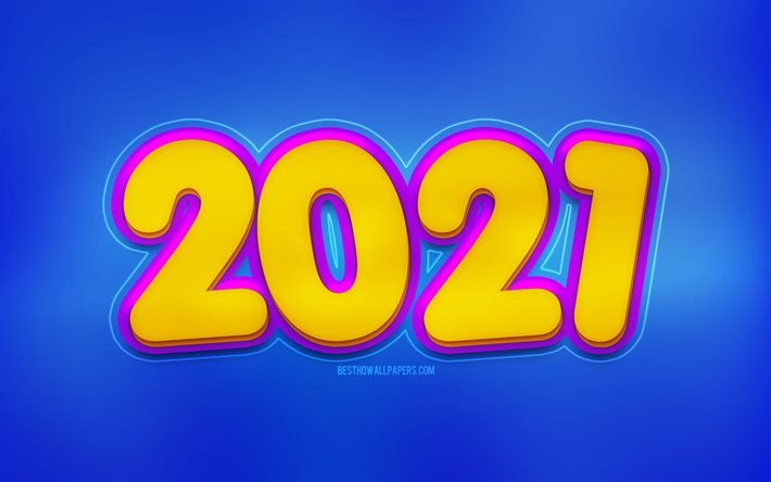 2021 New Year, blue background, Happy New Year 2021, 2021 3D background, 2021 concepts, 2021 Blue background