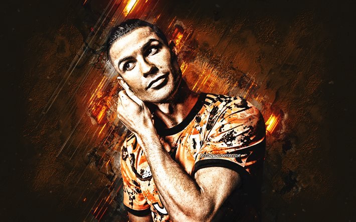 Cristiano Ronaldo, CR7, portrait, star du football, uniformes orange de la Juventus, football