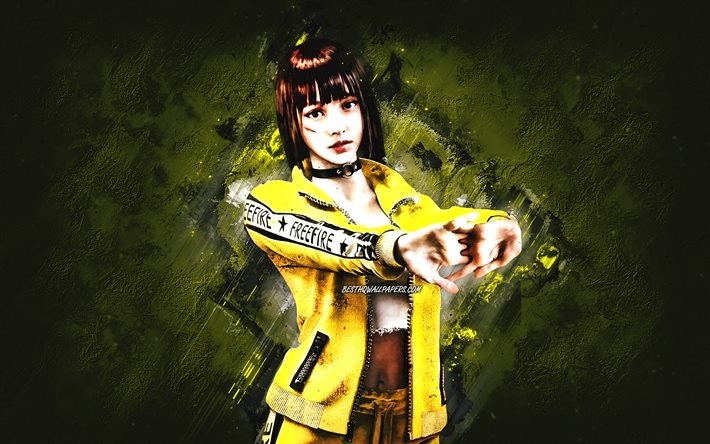 Garena Free Fire, Kelly, Free Fire characters, Kelly Free Fire, yellow stone background