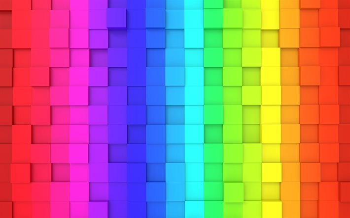 cubos coloridos, 4k, textura de cubos 3D, fundos de arco-&#237;ris, criativos, fundos coloridos, texturas quadradas, fundos abstratos
