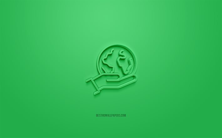 Save Earth 3d icon, green background, 3d symbols, Save Earth, creative 3d art, 3d icons, Save Earth sign, Ecology 3d icons