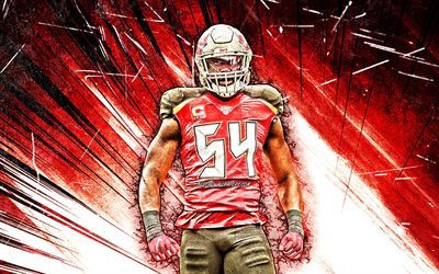 4k, Lavonte David, art grunge, Tampa Bay Buccaneers, football am&#233;ricain, NFL, National Football League, rayons abstraits rouges, Lavonte David 4K, Lavonte David Tampa Bay Buccaneers