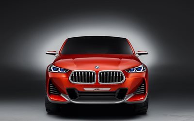 BMW X2, 2018, 4k, vista de frente, crossovers, naranja BMW