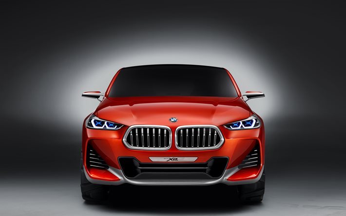 BMW X2, 2018, 4k, منظر أمامي, الانتقال, البرتقال BMW