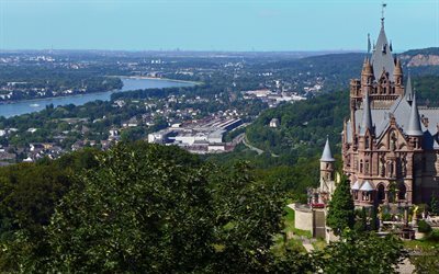 Castello di Drachenburg, old castle, Germany, summer, Rhine River, il Castello di Drachenburg, Mondadori, North Rhine-Westphalia
