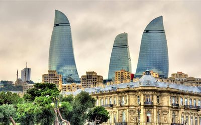 Baku, skyscrapers, Flame Towers, Azerbaijan