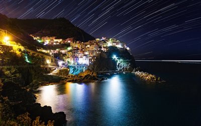 la noche, la costa, las Cinque Terre, Italia