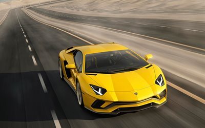 Lamborghini Aventador, los autos italianos de 2017, los coches, supercars, carretera, amarillo Aventador, lamborghini