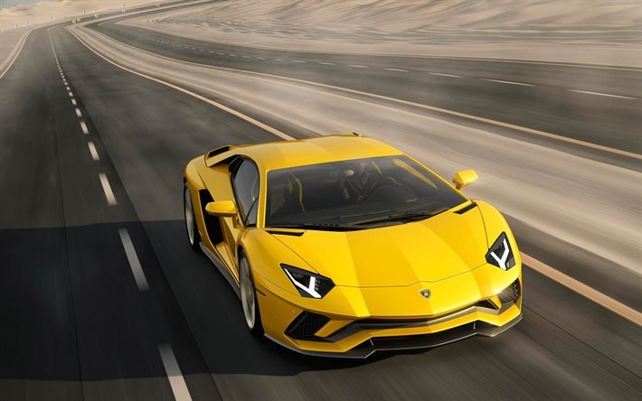 Lamborghini Aventador, italien voitures, 2017 voitures, supercars, route, jaune Aventador, lamborghini