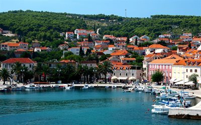 Hvar, verano, costa, monta&#241;as, Mar Adri&#225;tico, Croacia, viajar