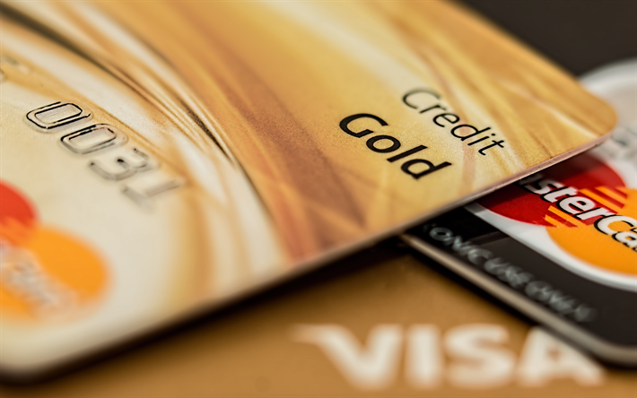 kreditkort, 4k, VISA, bank, close-up, pengar