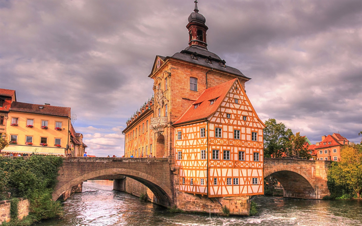 Bamberg, Gamla r&#229;dhuset, bro, Bayern, Tyskland, Gamla R&#229;dhuset