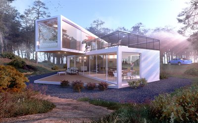 moderna casa di design, casa di campagna, esterno, design moderno