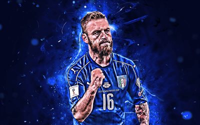 Daniele De Rossi, close-up, Italien Landslaget, fan art, De Rossi, fotboll, fotbollsspelare, mittf&#228;ltare, neon lights, Italiensk fotboll