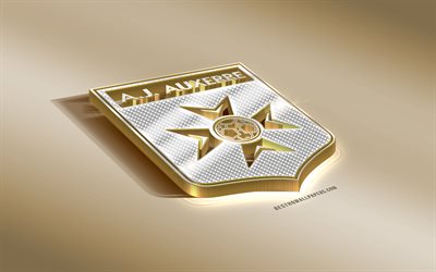 AJ Auxerre, Franska fotbollsklubben, golden silver logotyp, Auxerre, Frankrike, League 2, 3d gyllene emblem, kreativa 3d-konst, fotboll