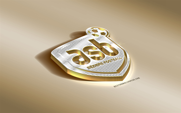 COME Beziers, francese football club, oro argento logo, Beziers, Francia, Ligue 2, 3d, dorato, emblema, creativo, arte 3d, calcio, Avenir Sportif Beziers