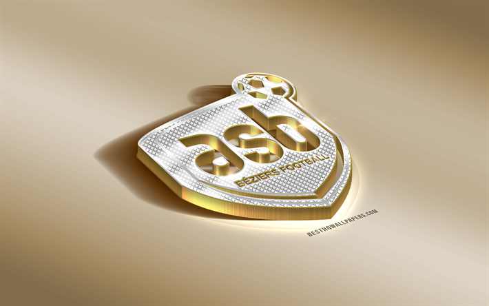 wie beziers, franz&#246;sisch fu&#223;ball-club, golden, silber-logo, b&#233;ziers, frankreich, ligue 2, 3d golden emblem, kreative 3d-kunst, fu&#223;ball, avenir sportif beziers