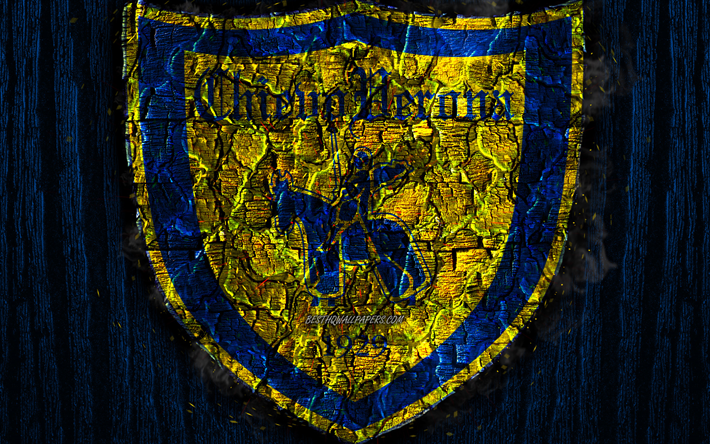 Chievo FC, arrasada logotipo, Serie A, de madeira azul de fundo, italiano de futebol do clube, O AC Chievo Verona, grunge, futebol, Chievo logotipo, fogo textura, It&#225;lia