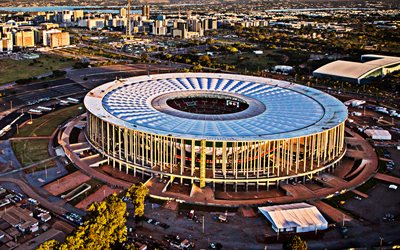 National Stadium Och Mane Garrincha, Brasilia FC Stadion, kv&#228;ll, sunset, brasiliansk fotboll stadion, National stadium i Brasilia, Arena Mane Garrincha, Brasilia, Brasilien