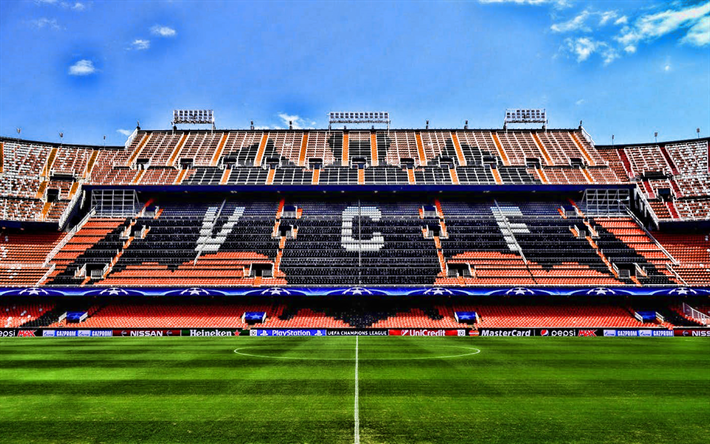 Mestalla, 空のスタジアム, バレンシアスタジアム, サッカー, HDR, サッカースタジアム, バレンシアアリーナ, スペイン, バレンシアのCF, Mestallaスタジアム