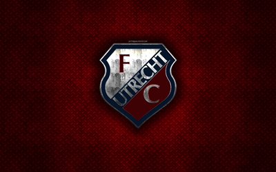 FC Utrecht, Dutch football club, red metal texture, metal logo, emblem, Utrecht, Netherlands, Eredivisie, Premier Division, creative art, football