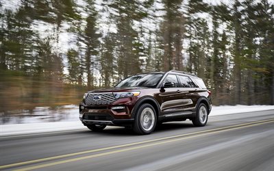 Ford Explorer Platinum, 2020, luxury SUV, new burgundy Explorer 2020, exterior, front view, american cars, Ford