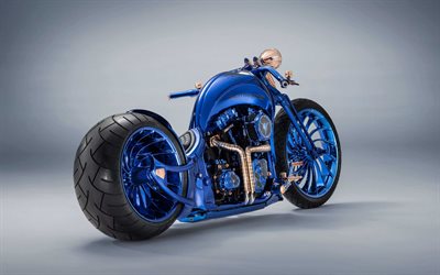 Harley Davidson Blue Edition, 2019, luxury blue chopper, unique motorcycles, american choppers, Harley Davidson