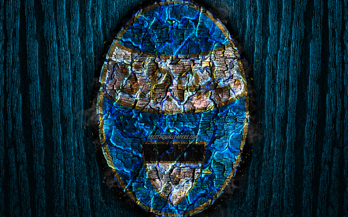 SPAL FC, scorched logo, Serie A, blue wooden background, italian football club, Societa Polisportiva Ars et Labor, grunge, football, soccer, SPAL logo, fire texture, Italy