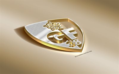 Grenoble Foot 38, French football club, golden silver logo, Grenoble, France, Ligue 2, 3d golden emblem, creative 3d art, football, FC Grenoble