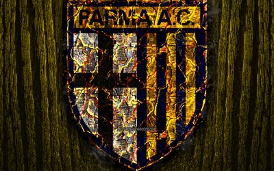 Parma FC, scorched logo, Serie A, yellow wooden background, italian football club, Parma Calcio 1913, grunge, football, soccer, Parma logo, fire texture, Italy